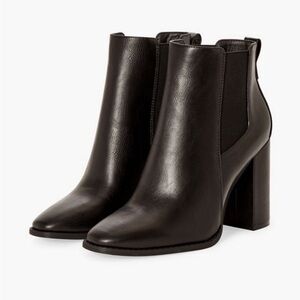 Black Leather Block Heel Slip On Bootie Size 7